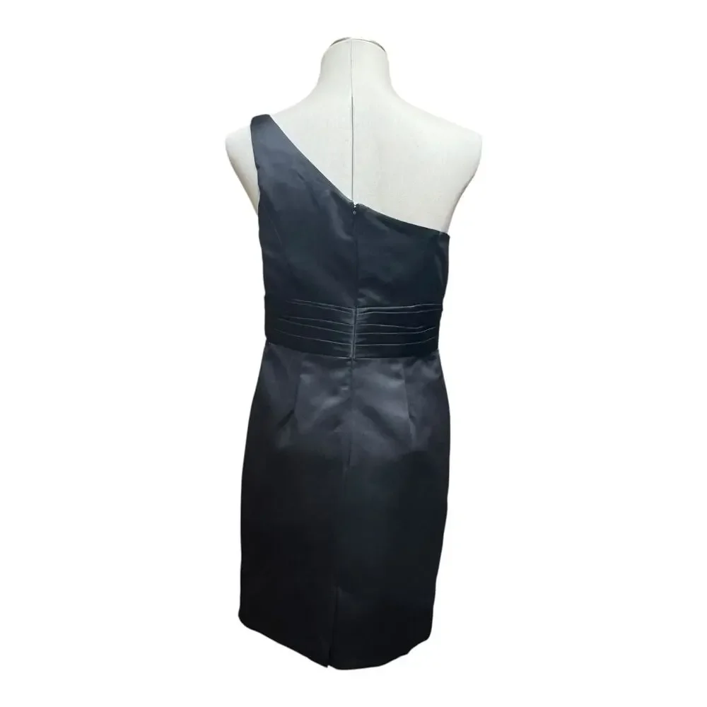 David's Bridal One Shoulder Satin Dress Pleated Bodice F44358 Black 8